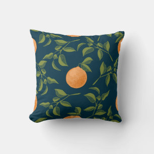 Dark Background Orange Citrus Branches Throw Pillow