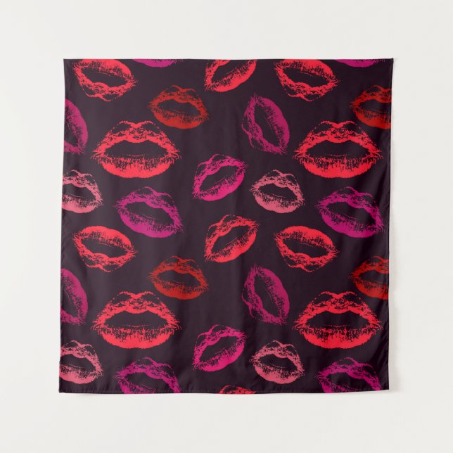 Dark Background with Kisses Pattern Tapestry (Front)
