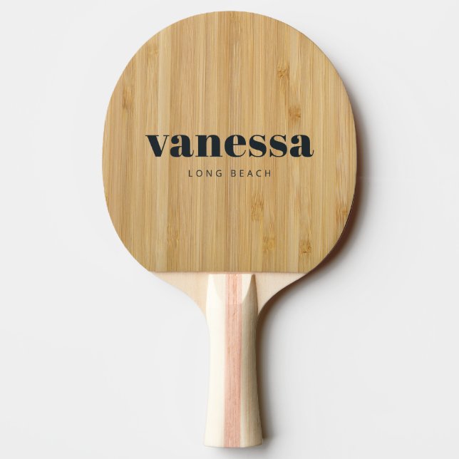 Dark Bamboo Minimal Modern Classic Name  Ping Pong Paddle (Back)