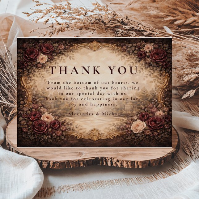 Dark Baroque Floral Wedding Thank You Card (Creator Uploaded)