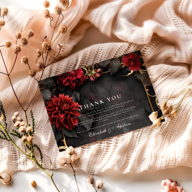 Dark Baroque Floral Wedding Thank You Card (Creator Uploaded)
