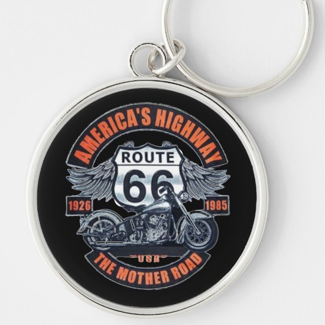 Dark Basic theme Route 66 Motorcycles Keychain (Front)