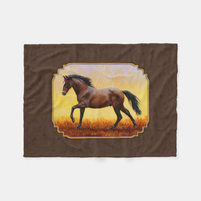 Dark Bay Running Horse Brown Fleece Blanket (Front (Horizontal))