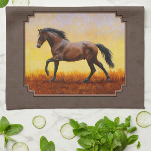 Dark Bay Running Horse Taupe Kitchen Towel