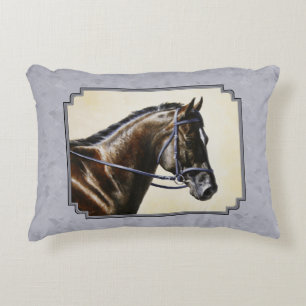 Dark Bay Sport Horse Grey Decorative Pillow
