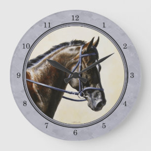 Dark Bay Sport Horse Grey Large Clock
