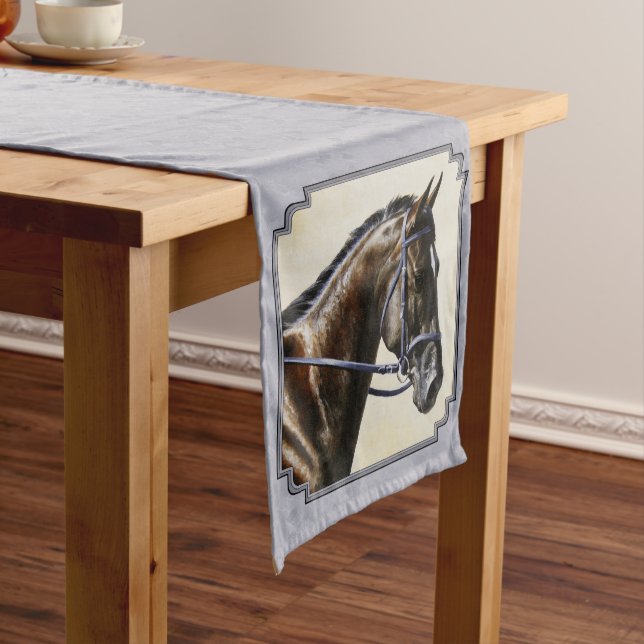Dark Bay Sport Horse Grey Medium Table Runner (In Situ)