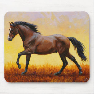 Dark Bay Stallion Horse Galloping Mouse Pad