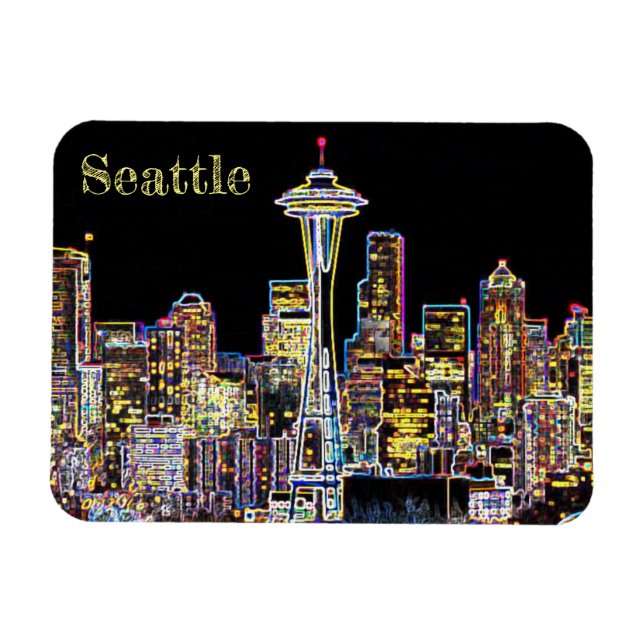 Dark be the Night - Luminous Seattle Skyline Magnet (Horizontal)