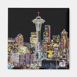 Dark be the Night - Luminous Seattle Skyline Magnet