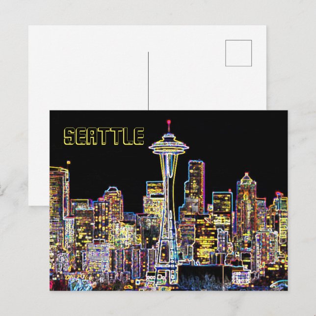 Dark be the Night - Luminous Seattle Skyline Postcard (Front/Back)