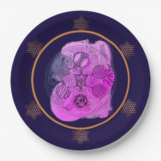 Dark Berry Wine Passover Seder Plate Paper Plates  (Front)
