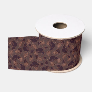 Dark birds with golden line on dark brown grosgrain ribbon