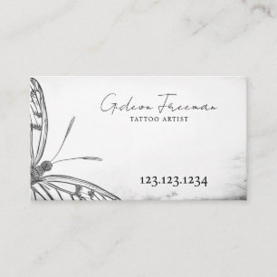Dark Black and White Butterfly Tattoo Shop Business Card