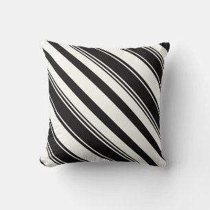 Dark Black and White Diagonal Stripes Throw Pillow