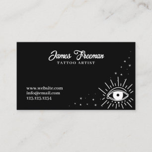 Dark Black and White Eye Stars Tattoo Artist Business Card