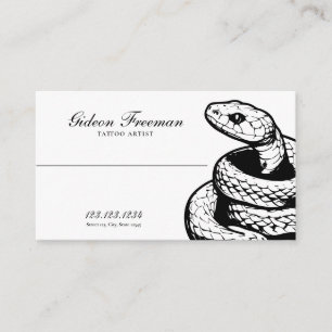 Dark Black and White Script Snake Tattoo Business Card