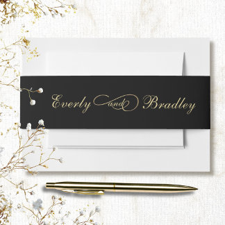 Dark Black Background Gold Script Elegant Classic Invitation Belly Band