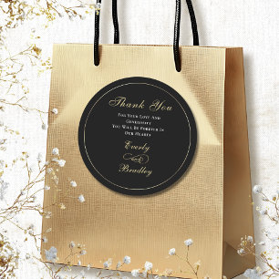 Dark Black Background White Gold Script Classy Classic Round Sticker