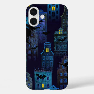 DARK BLACK & BLUE SPOOKY HALLOWEEN HOUSES iPhone 16 PLUS CASE