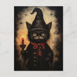 Dark Black Cat Design for Halloween, Goth & Occult Postcard