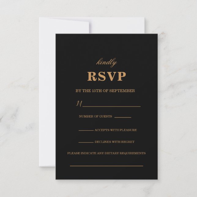 Dark Black Floral RSVP Wedding Invitation Card (Front)