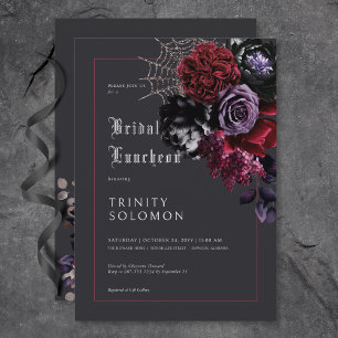 Dark Black Floral & Silver Web Bridal Luncheon Invitation