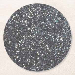 Dark Black Glitter Sparkles Round Paper Coaster