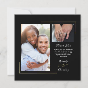 Dark Black Gold White Script Photo Thank You Invitation