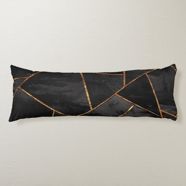 Dark Black Ink Gold Copper Geometric Glam #1 #geo  Body Pillow (Front)