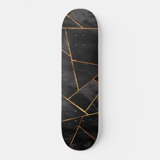 Dark Black Ink Gold Copper Geometric Glam #1 #geo  Skateboard (Front)