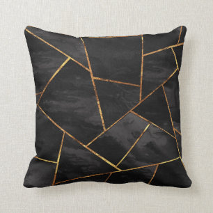 Dark Black Ink Gold Copper Geometric Glam #1 #geo  Throw Pillow