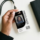 Dark Black Modern & Minimal Press Pass Photo ID