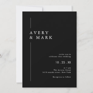 Dark Black Modern Minimalist Wedding Invitation