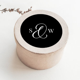 Dark Black Monogram Ampersand Luxe Wedding Classic Round Sticker