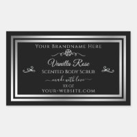 Dark Black Product Label Silver Frame Vintage Rose