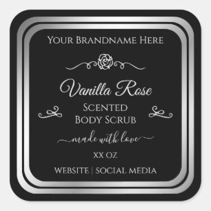 Dark Black Product Label Silver Frame Vintage Rose