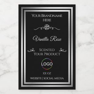Dark Black Product Label Silver Frame with Logo