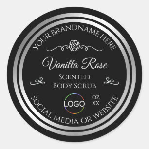 Dark Black Product Label Silver Frame with Logo