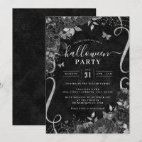Dark Black Spooky Floral Scroll Halloween Party