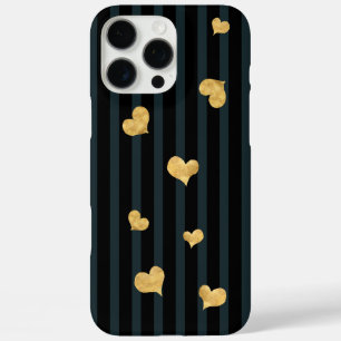 Dark Black Stripe Gold Hearts iPhone 16 Pro Max Case