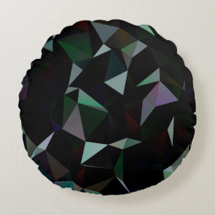 Dark Black triangle mosaic pattern. Geometric illu Round Pillow
