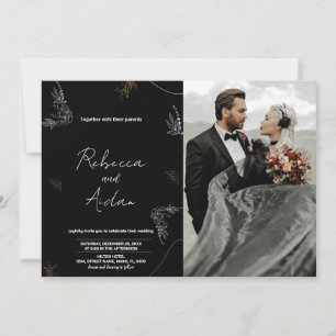 Dark Black Wedding Invitations with photo