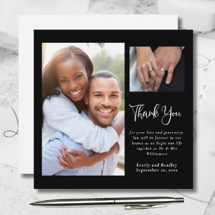 Dark Black White Floral Elegant Wedding Thank You  Invitation
