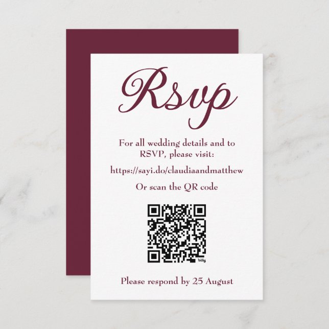 Dark Blood Red Wedding Website RSVP with QR Code (Front/Back)