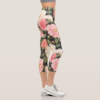 Dark Bloom Serenit Bloom Pink Roses Romantic Capri Leggings