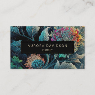 Dark Bloom Watercolor Teal Floral Leaf  Business Card
