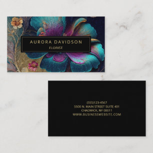 Dark Bloom Watercolor Teal Purple Floral Business Card