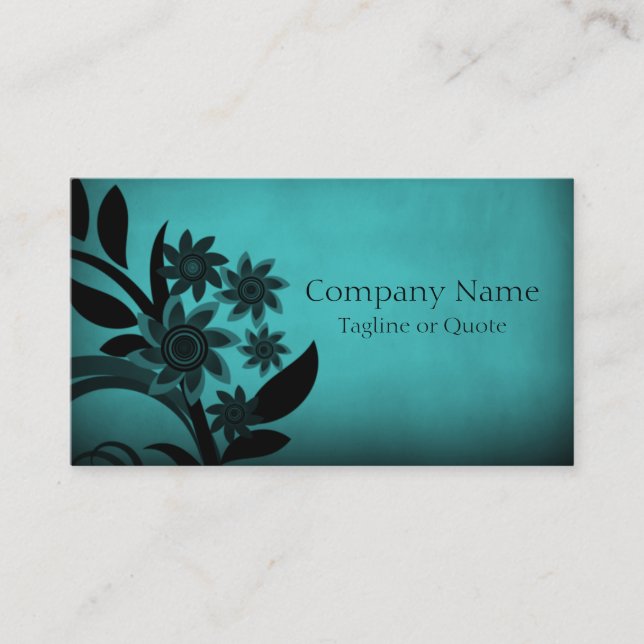 Dark Blooms Business Card, Turquoise Card (Front)