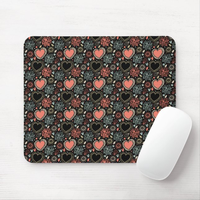 Dark Blooms Delight: Floral Seamless Pattern Mouse Pad (With Mouse)